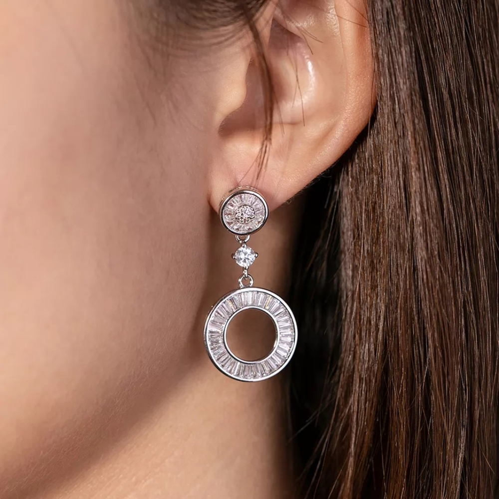 Cute Dangle Circle Diamond Party Earrings